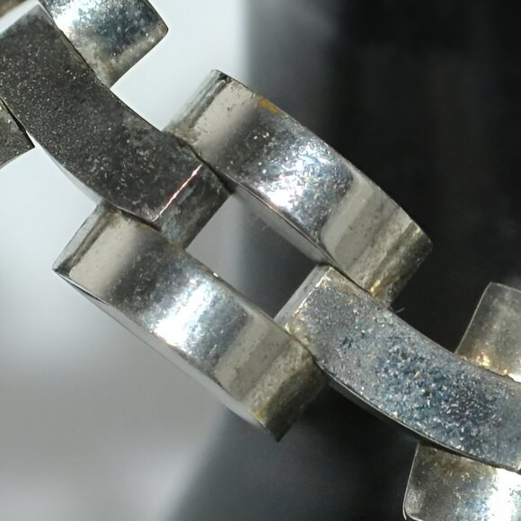 Vintage 70s 60's Retro Silver Sculpture Scallop Chunky Box Chain Necklace - Picture 2 of 9